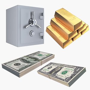 money gold safe bills 3D
