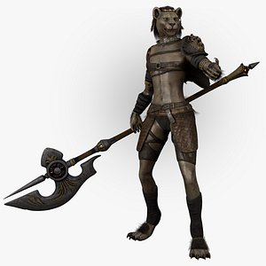 Cat Female Warrior Rigged Low-poly