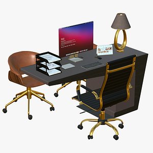 Office Chair With Desktop Computer 3D