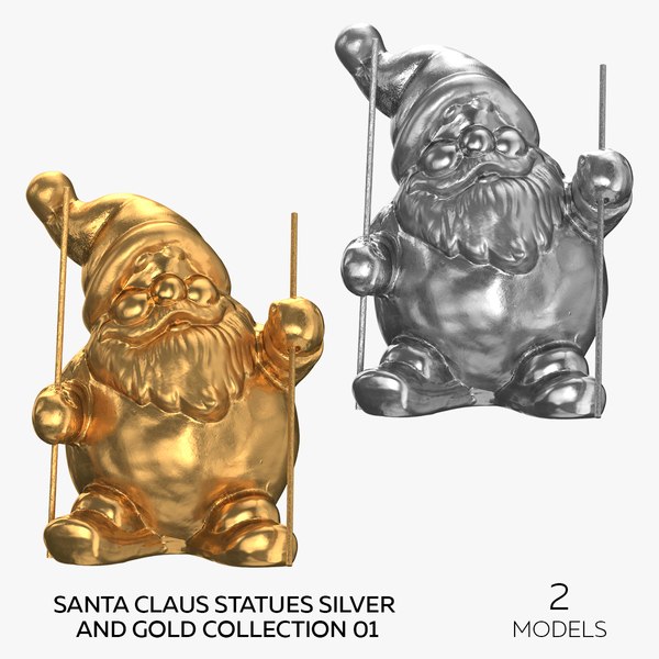 3D Santa Claus Statues Silver and Gold Collection 01 - 2 models