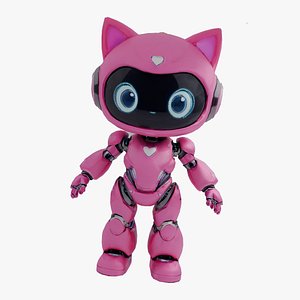 Low-Poly  Pink Robot Cat Girl 13k Faces