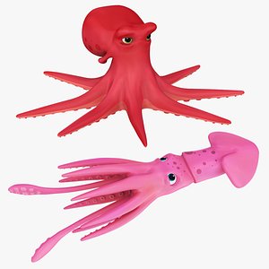 Cartoon Octopus and Squid Collection 3D model
