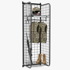 3D Military Wall Locker with Gear model
