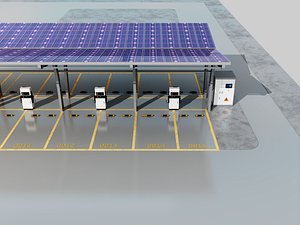 Solar Canopy Parking Lot with Chargers 3D model
