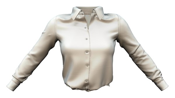 3D Ladies White Long Sleeves Open Collar Shirt model