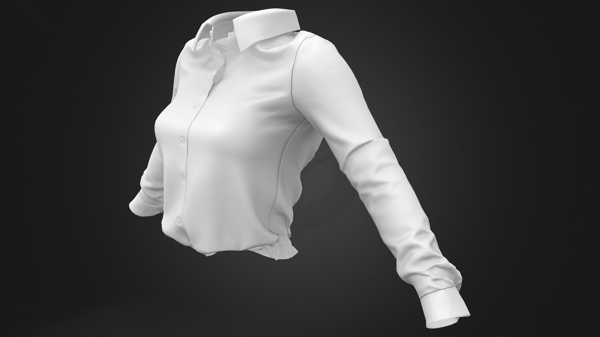 3d Ladies White Long Sleeves Open Collar Shirt Model Turbosquid 2074906 7944