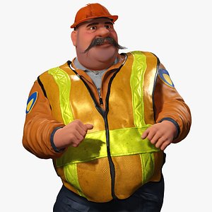 Stylized Cartoon Construction Worker Rigged Foreman builder 3D model