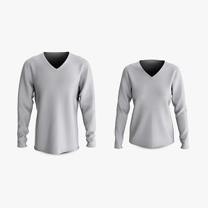 Male and Female T-Shirt Dropped Shoulder Deep V Collar Long Sleeve Collection