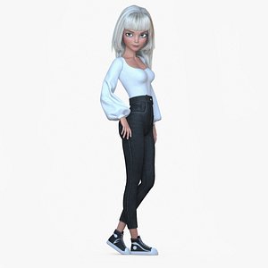 Cartoon Girl Blonde Casual Standing White 3D model