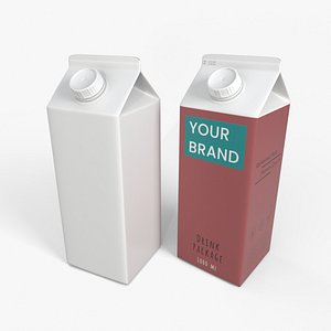 3D Beverage Carton 1000 ml - Customizable Gable-Top Drink Box model