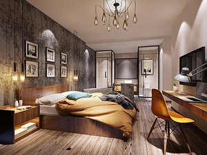 3D bedroom hotel interiors