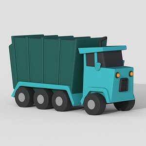Stylized garbage truck low poly model for a casual game 3D model