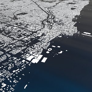 Chicago City and Suburbs Skyline Cityscape Map Terrain Relief