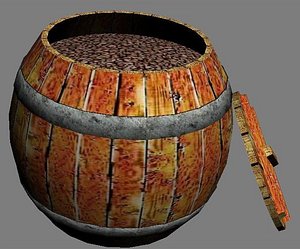 wooden barrel coffee beans 3d max