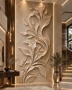 Modern Floral Leaves Decor Bas Relief Mural STL CNC 92