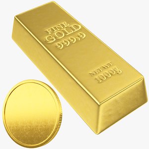 Golden Bar and Coin Collection V2 3D model