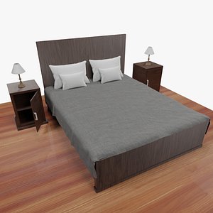 3D Bed with Side Cupboards and Pillows