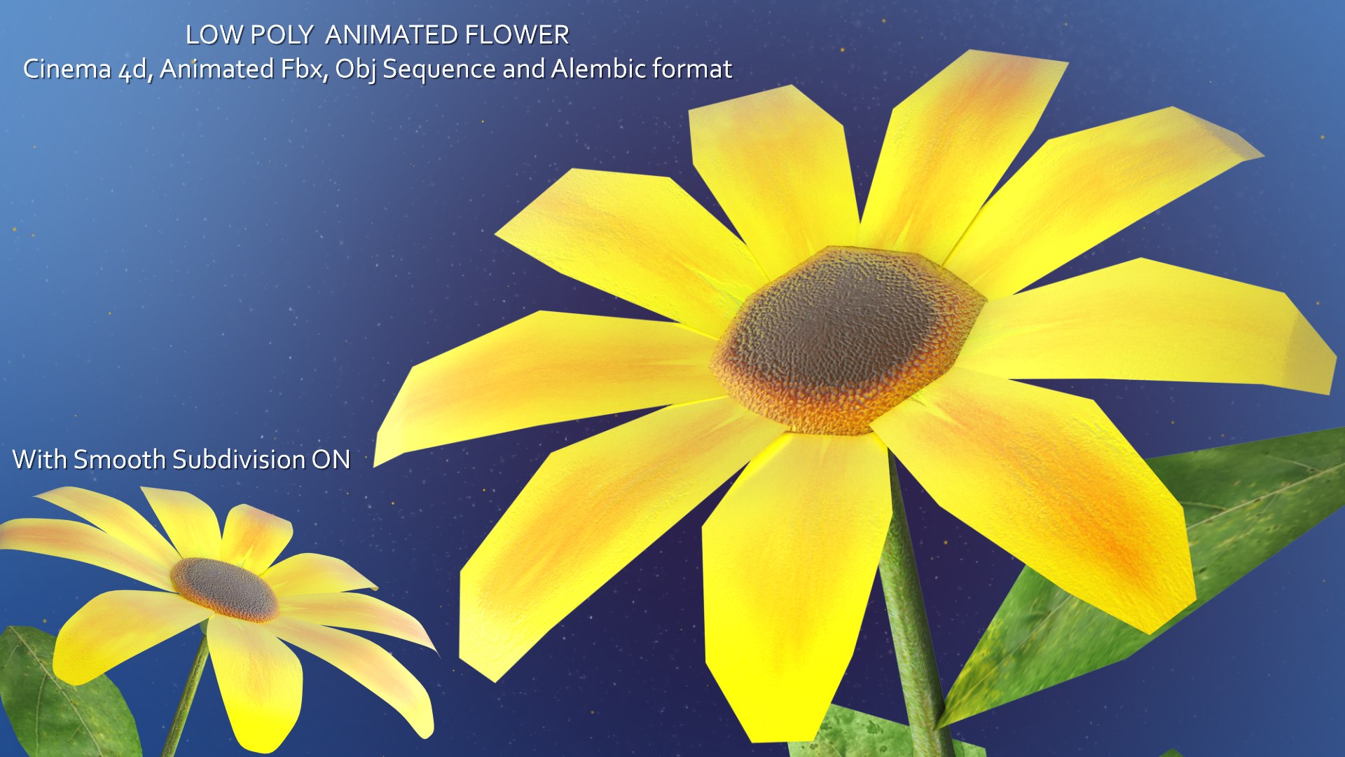 Low Poly Animated Sun Flower 3D model https://p.turbosquid.com/ts-thumb/ME/8mDl5I/yu/still_006/jpg/1686527123/1920x1080/fit_q87/0aa6551537b986b76ed06922dac8806b178f3b15/still_006.jpg