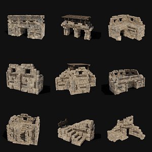 3D CASTLE RUIN WALLS TOWER WALL WATCHTOWER CONSTRUCTION COLLECTION model