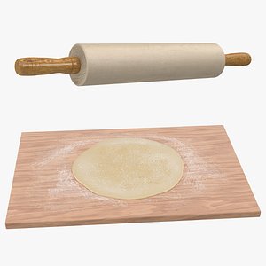 Dough on Board with Rolling Pin 3D Models Collection