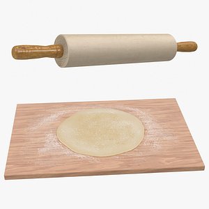 Dough on Board with Rolling Pin 3D Models Collection
