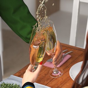 Clinking Flutes with Champagne Splash Motion