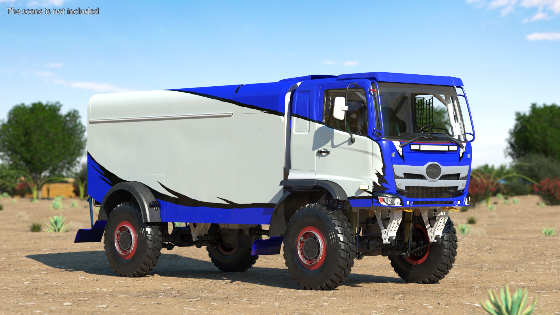Race Dakar Truck Lights On Blue Rigged for Maya 3D model preview