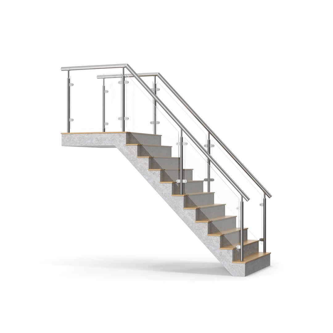 Glass Railing Stairs 3D model - TurboSquid 2180640
