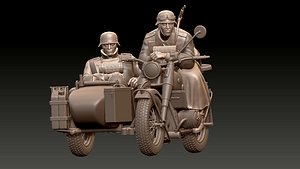 3D model german motorcycle crew ww2
