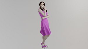 3D Pale woman in a pink dress