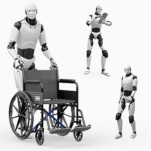 Humanoid Assistant Robot Set Animated Rigged For Maya