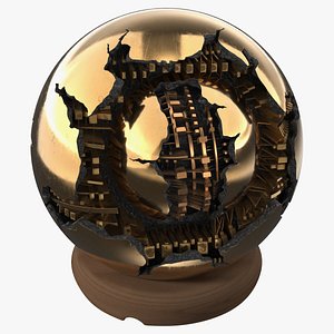 Sphere of Ruins Resting on Wood Stand