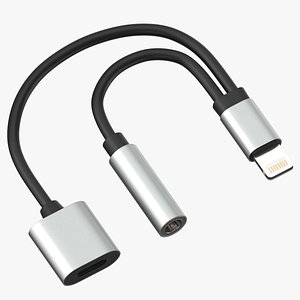 Lightning Jack Audio Aux Adapter Splitter Silver-Black