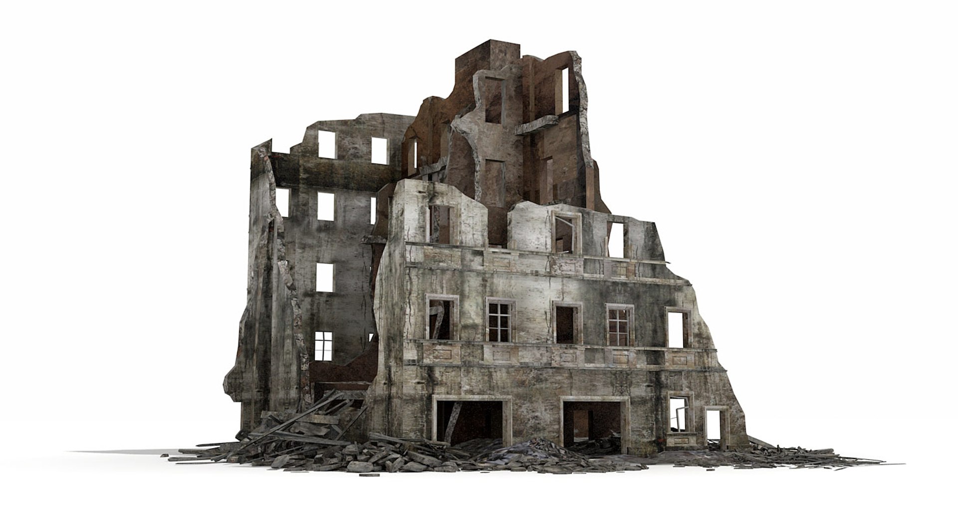 Destroyed Ruined Building War 2 3d Model