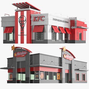 Two Detailed Fast Food Restaurants Buildings 3D model