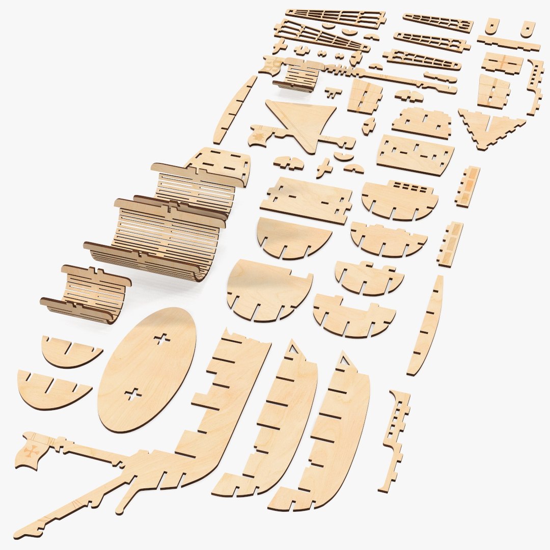 Ship Wooden 3D Puzzle Disassembled 3D model preview