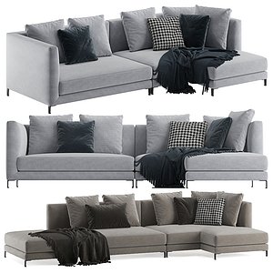 Modern L-shaped sectional sofa with slim metal legs and back cushions