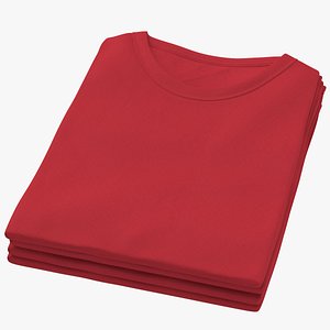 Female Crew Neck  Folded Stacked Red 3D