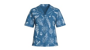 3D Girls Botanical Printed Notch-Collar Shirt