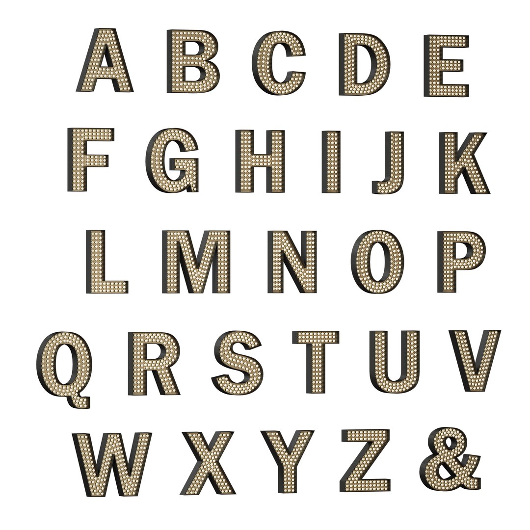 Illuminated volumetric letters with light bulbs Latin alphabet model ...