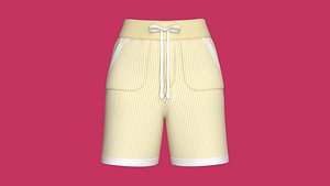 Girls Pin Striped Drawstring Shorts 3D model
