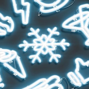 Blue neon special symbols - illuminated led decorative sign