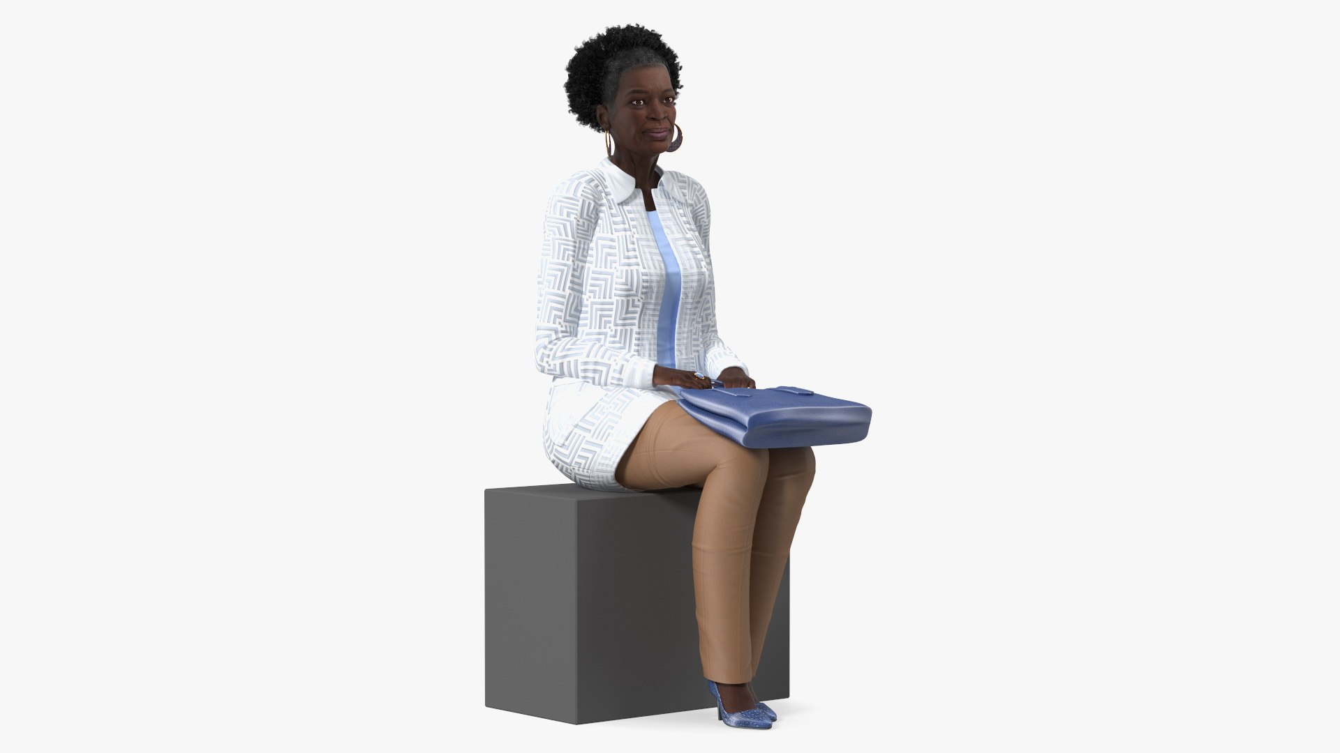 Afro American Old Lady Everyday Style Sitting 3D model preview