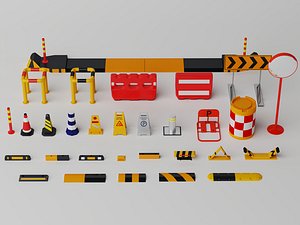 Traffic safety guardrails and traffic cones 3D model