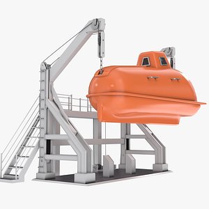 3D model Red Lifeboat on Crane