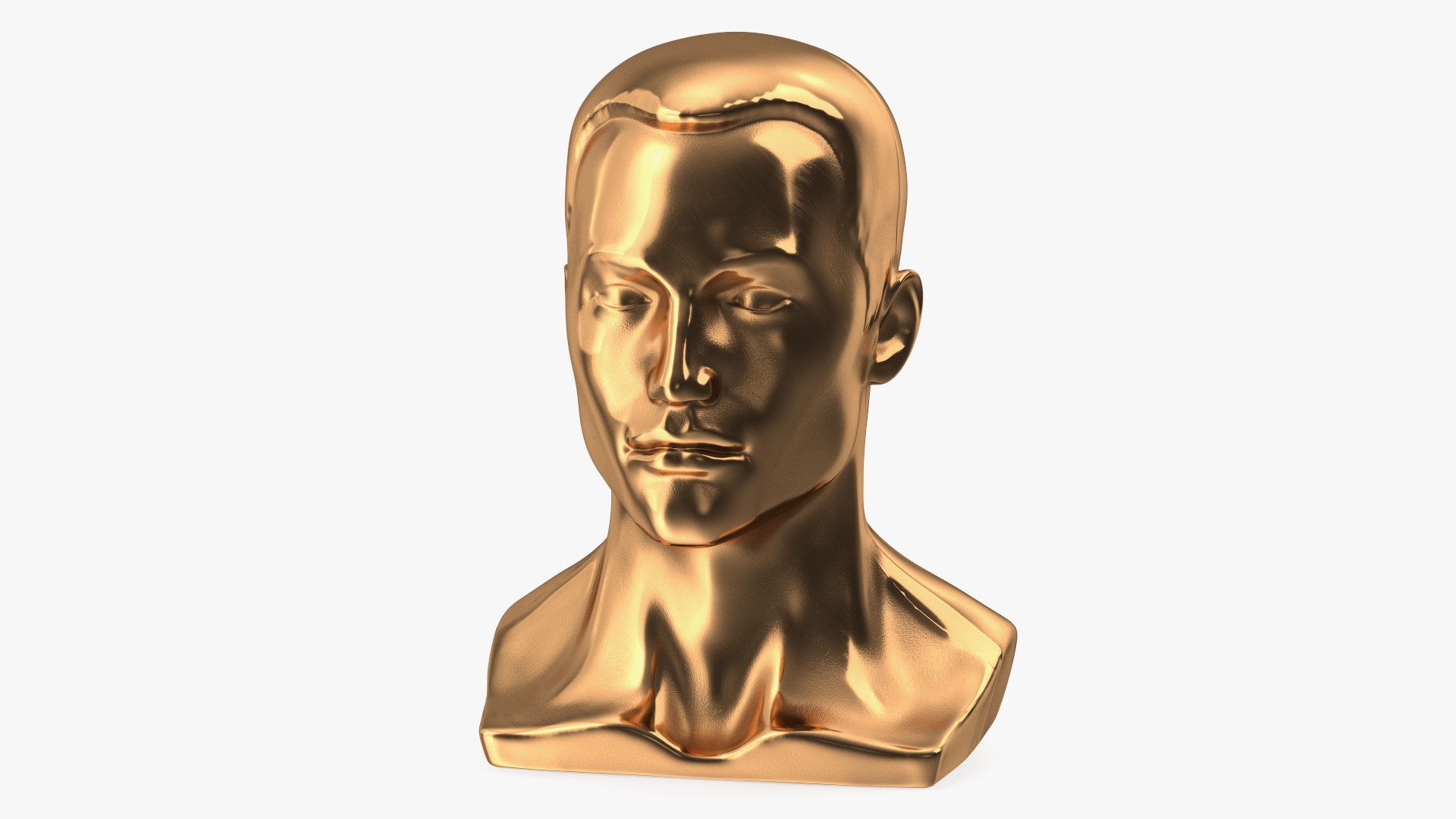 Golden Male Mannequin Head with Hair 3D model preview