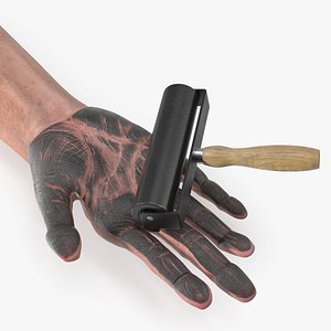 Fingerprint Roller With Wooden Handle On Hand