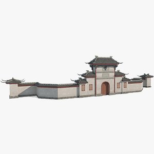 3D Luxurious ancient Asian architectural courtyard gate