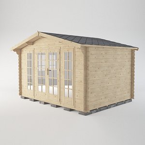 3D model wooden shed wood