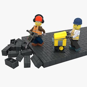 3D Lego two Workers with hammers model